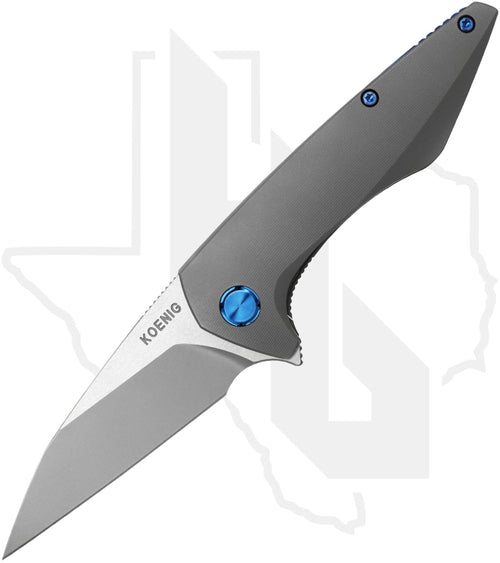 Koenig Knives Mini Goblin - Smooth Titanium, Burnished w/ Polished Flats, Blue Hardware & Spacer