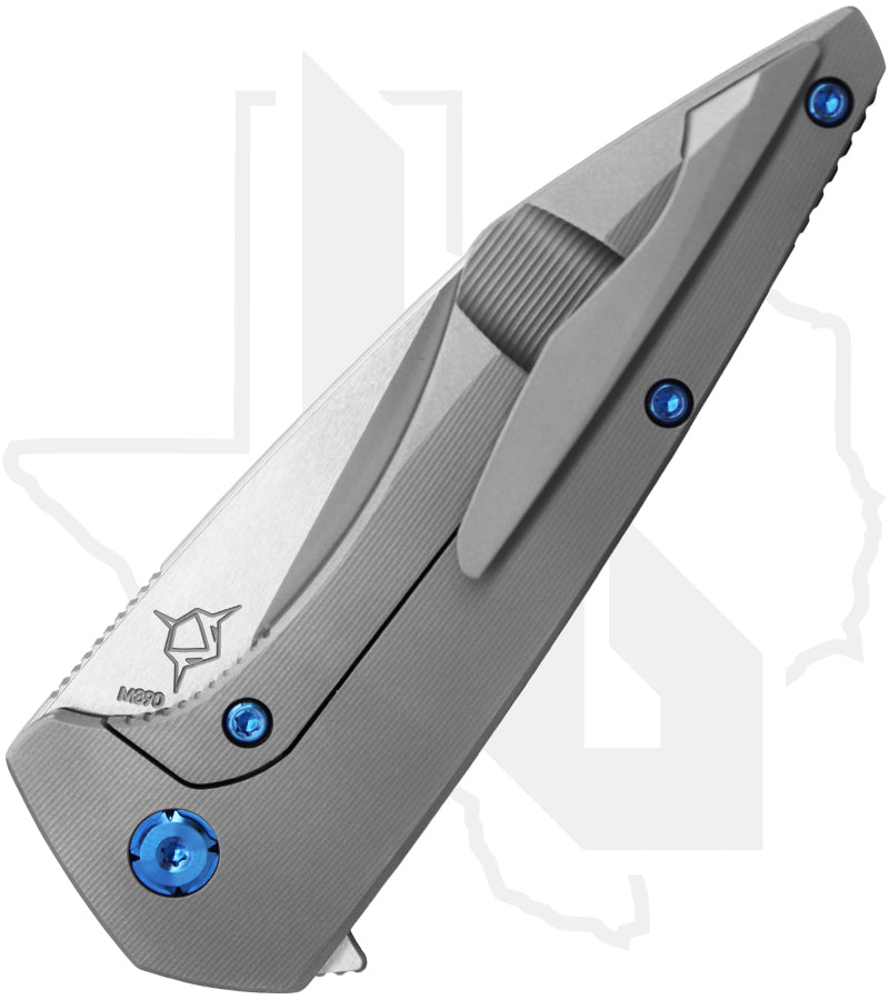 Koenig Knives Mini Goblin - Smooth Titanium, Burnished w/ Polished Flats, Blue Hardware & Spacer