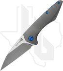 Koenig Knives Mini Goblin - Thumb Studs, Smooth Titanium, Burnished w/ Polished Flats, Blue Hardware & Spacer