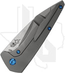 Koenig Knives Mini Goblin - Thumb Studs, Smooth Titanium, Burnished w/ Polished Flats, Blue Hardware & Spacer