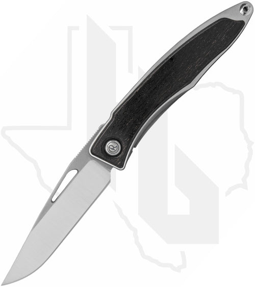 Chris Reeve Knives Mnandi MNA-1000 - Polished Drop Point, Polished/Glass Blasted Titanium, Bog Oak Inlay