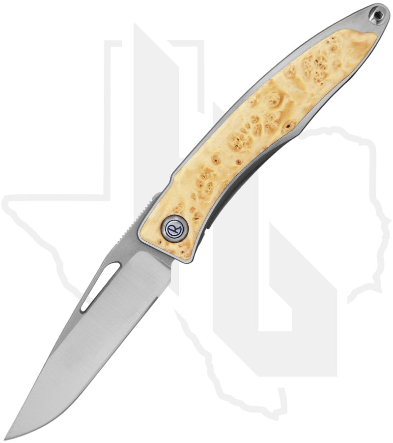 Chris Reeve Knives Mnandi MNA-1008 - Polished Clip Point, Polished/Glass Blasted Titanium, Box Elder Inlay