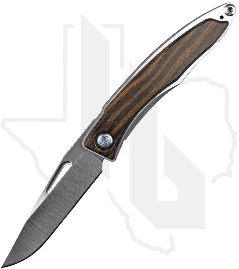 Chris Reeve Knives Mnandi MNA-1016 - Polished Clip Point, Polished/Glass Blasted Titanium, Macassar Ebony Inlay