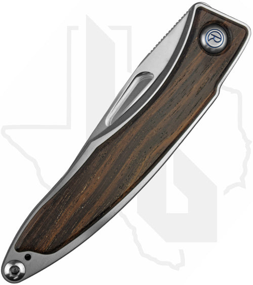 Chris Reeve Knives Mnandi MNA-1016 - Polished Clip Point, Polished/Glass Blasted Titanium, Macassar Ebony Inlay