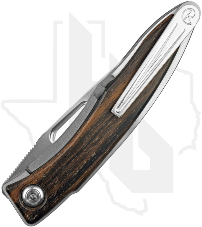 Chris Reeve Knives Mnandi MNA-1016 - Polished Clip Point, Polished/Glass Blasted Titanium, Macassar Ebony Inlay