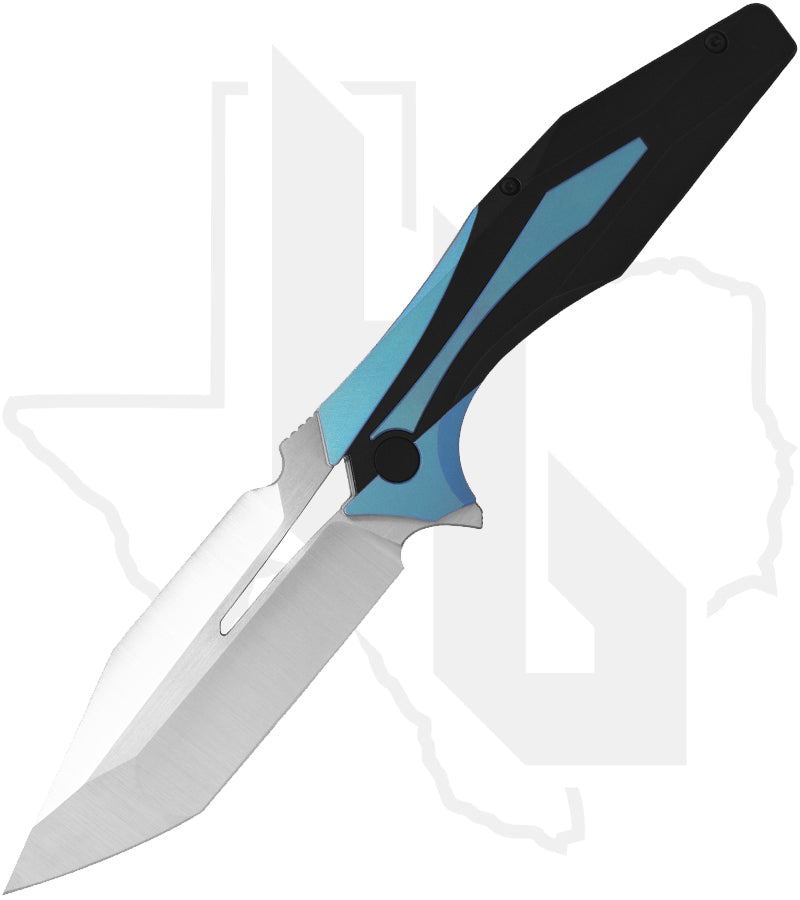 Arcane Design The Plexus PLEX-BLU-SAT - Blue Anodized/Black PVD Titanium, Satin Japanese Tanto