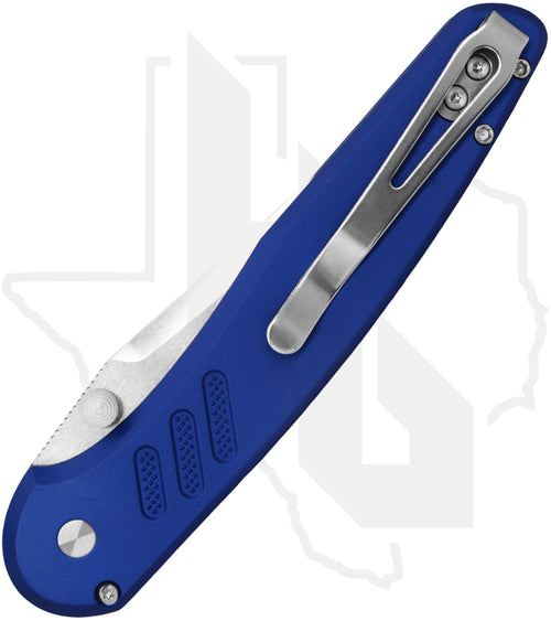 Pro-Tech Peace Neighbor Avalon PN1100-LTD Blue - Blue Knurled Aluminum, Satin, White Pearl Button