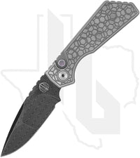 Pro-Tech Custom Strider PT+ PT+-CUSTOM-003 - Gridlock Pattern Stainless Steel, Herringbone Damascus, Black Lip Pearl Button