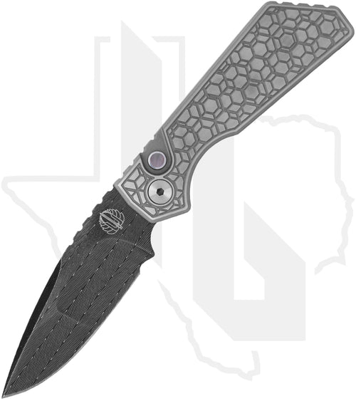 Pro-Tech Custom Strider PT+ PT+-CUSTOM-003 - Gridlock Pattern Stainless Steel, Herringbone Damascus, Black Lip Pearl Button