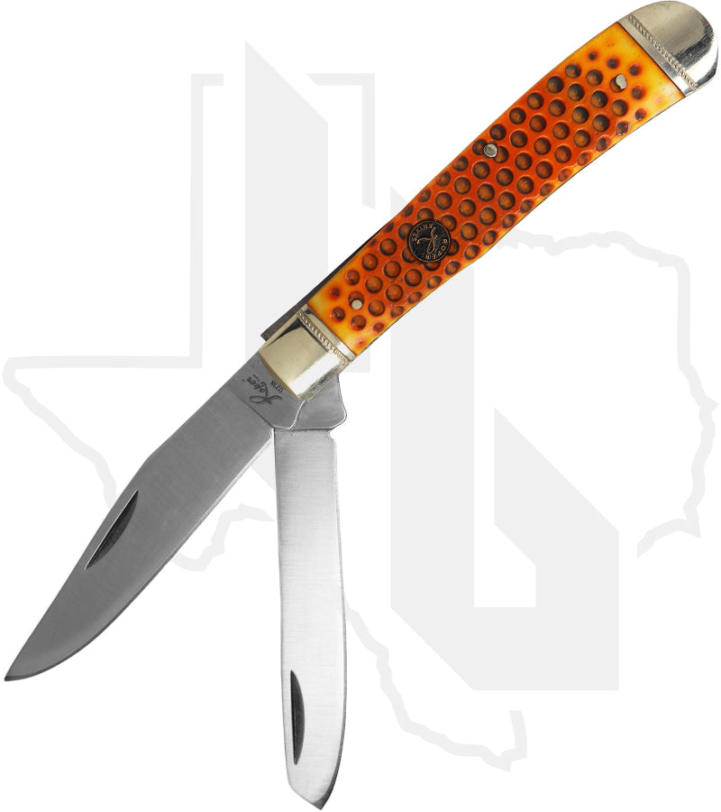 Roper Knives Trapper RP0002CPV - Pit Viper Series, Pitted Orange Bone