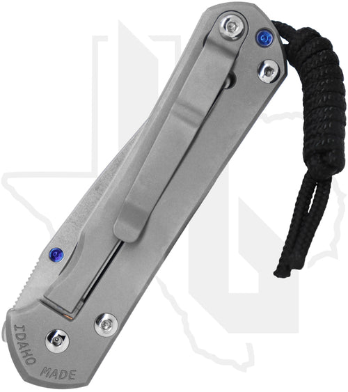 Chris Reeve Knives Small Sebenza 31 S31-1016 - Polished Drop Point, Sandblasted Titanium, Blue Hardware