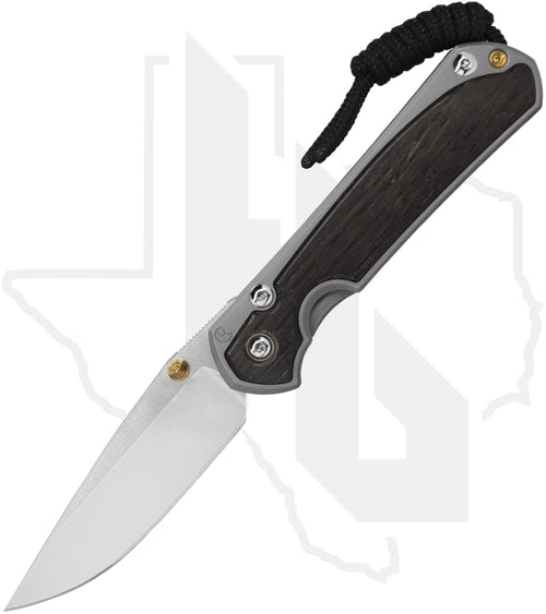 Chris Reeve Knives Small Sebenza 31 S31-1100 - Stonewashed Drop Point, Sandblasted Titanium, Bog Oak Inlay, Gold Hardware