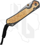 Chris Reeve Knives Small Sebenza 31 S31-1108 - Stonewashed Drop Point, Glass Blasted Titanium, Box Elder Inlay, Gold Hardware