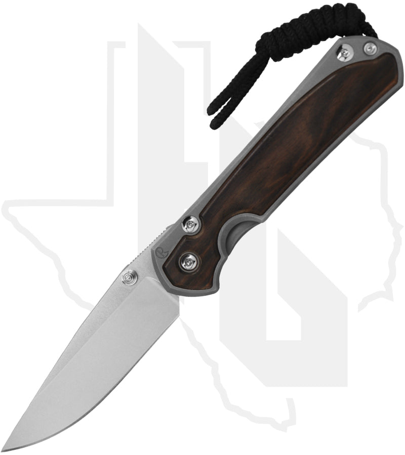 Chris Reeve Knives Small Sebenza 31 S31-1116-002 - Stonewashed Drop Point, Glass Blasted Titanium, Macassar Ebony Inlay, Silver Hardware