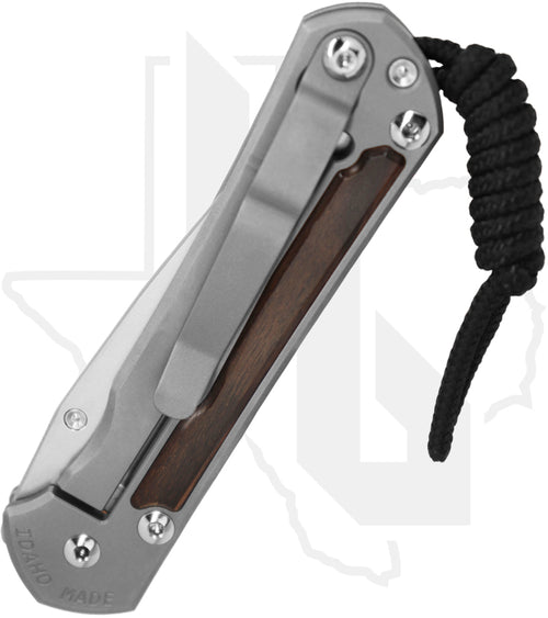 Chris Reeve Knives Small Sebenza 31 S31-1116-002 - Stonewashed Drop Point, Glass Blasted Titanium, Macassar Ebony Inlay, Silver Hardware