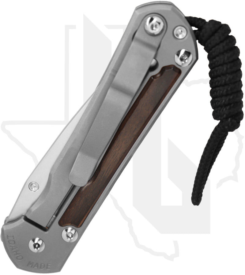 Chris Reeve Knives Small Sebenza 31 S31-1116-002 - Stonewashed Drop Point, Glass Blasted Titanium, Macassar Ebony Inlay, Silver Hardware