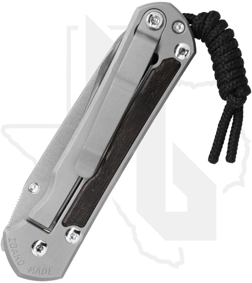 Chris Reeve Knives Small Sebenza 31 S31-1124-002 - Stonewashed Insingo, Glass Blasted Titanium, Bog Oak Inlay, Silver Hardware