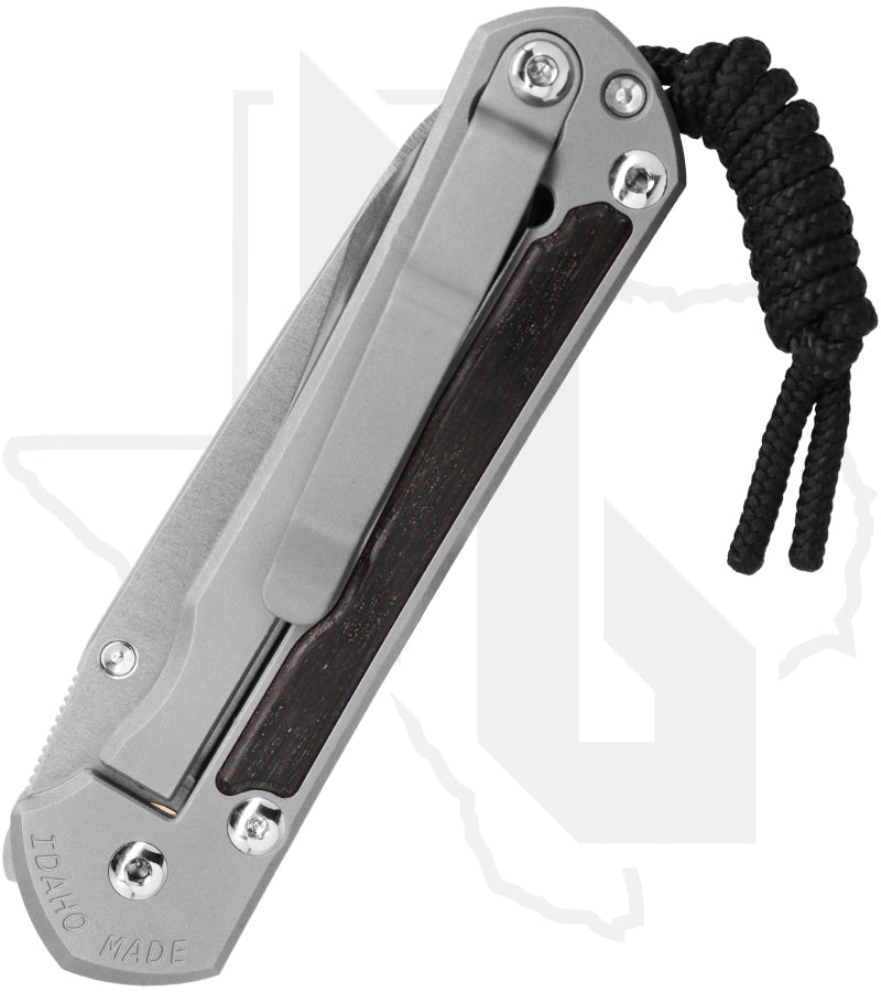 Chris Reeve Knives Small Sebenza 31 S31-1124-002 - Stonewashed Insingo, Glass Blasted Titanium, Bog Oak Inlay, Silver Hardware