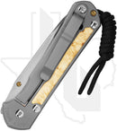 Chris Reeve Knives Small Sebenza 31 S31-1126 - Stonewashed Insingo, Glass Blasted Titanium, Box Elder Inlay, Gold Hardware
