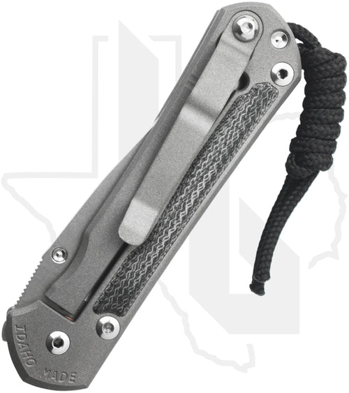 Chris Reeve Knives Small Sebenza 31 S31-1200 - Stonewashed Drop Point, Sandblasted Titanium, Black Micarta Inlay, Silver Hardware