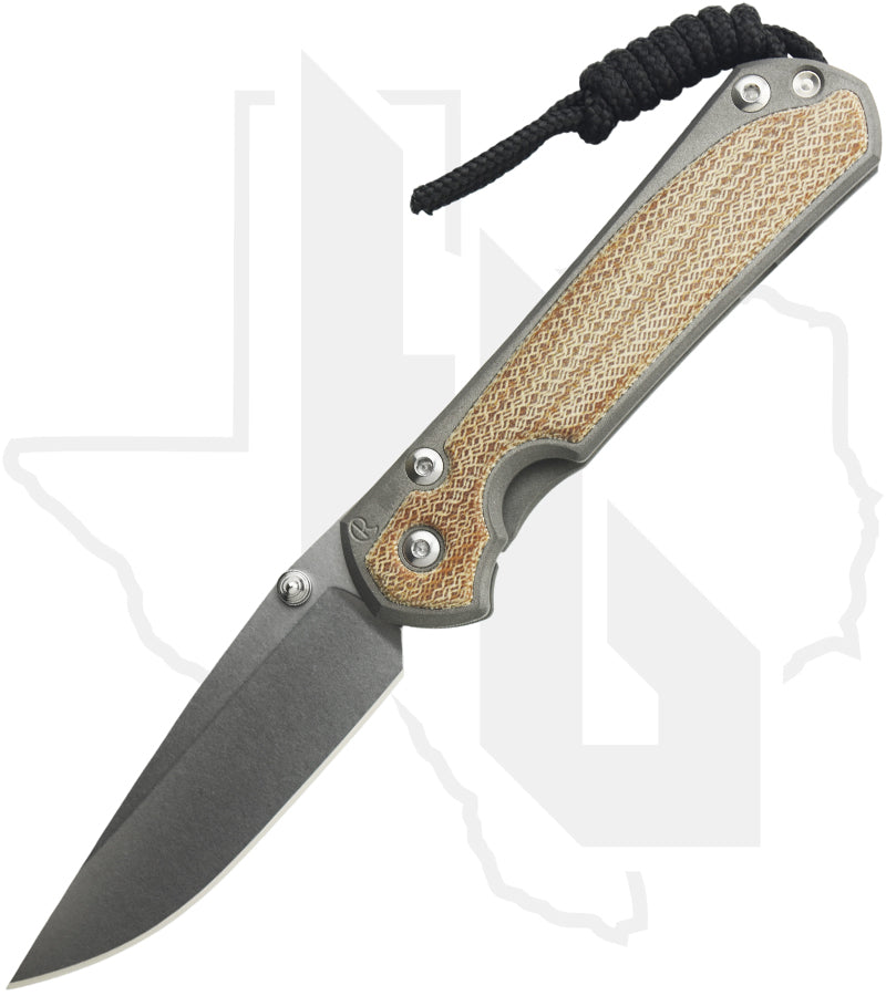 Chris Reeve Knives Small Sebenza 31 S31-1212 -  Stonewashed Drop Point, Sandblasted Titanium, Natural Micarta Inlay, Silver Hardware