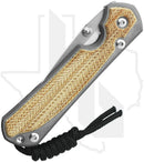Chris Reeve Knives Small Sebenza 31 S31-1212 -  Stonewashed Drop Point, Sandblasted Titanium, Natural Canvas Micarta Inlay, Silver Hardware
