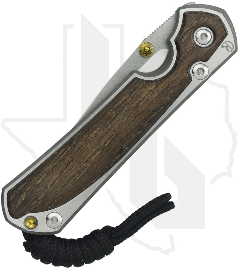 Chris Reeve Knives Small Sebenza 31 S31-1620 - Polished Drop Point, Polished/Glass Blasted Titanium, Bog Oak Inlay, Gold Hardware