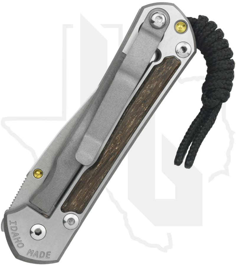 Chris Reeve Knives Small Sebenza 31 S31-1620 - Polished Drop Point, Polished/Glass Blasted Titanium, Bog Oak Inlay, Gold Hardware