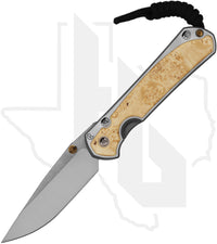 Chris Reeve Knives Small Sebenza S31-1628 - Polished Drop Point, Polished/Glass Blasted Titanium, Box Elder Inlay, Gold Hardware