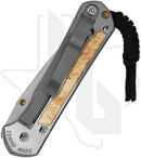 Chris Reeve Knives Small Sebenza S31-1628 - Polished Drop Point, Polished/Glass Blasted Titanium, Box Elder Inlay, Gold Hardware