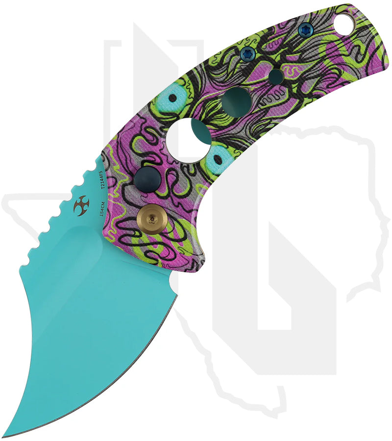 Kansept Wasp T2144F5 - Jade G-10 w/ Purple Undead Print, Holes, Light Blue