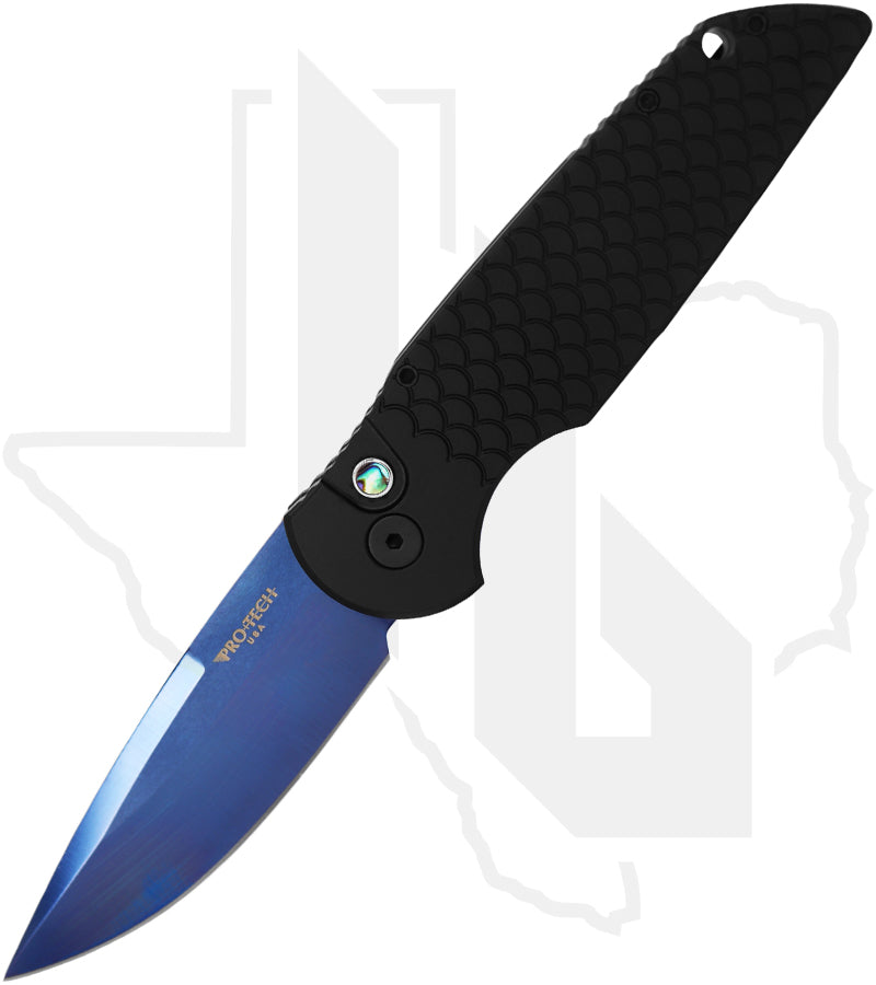 Pro-Tech TR-3 X1 TR-3-X1-SB - Black Fish Scale Aluminum, Sapphire Blue PVD, Abalone Button