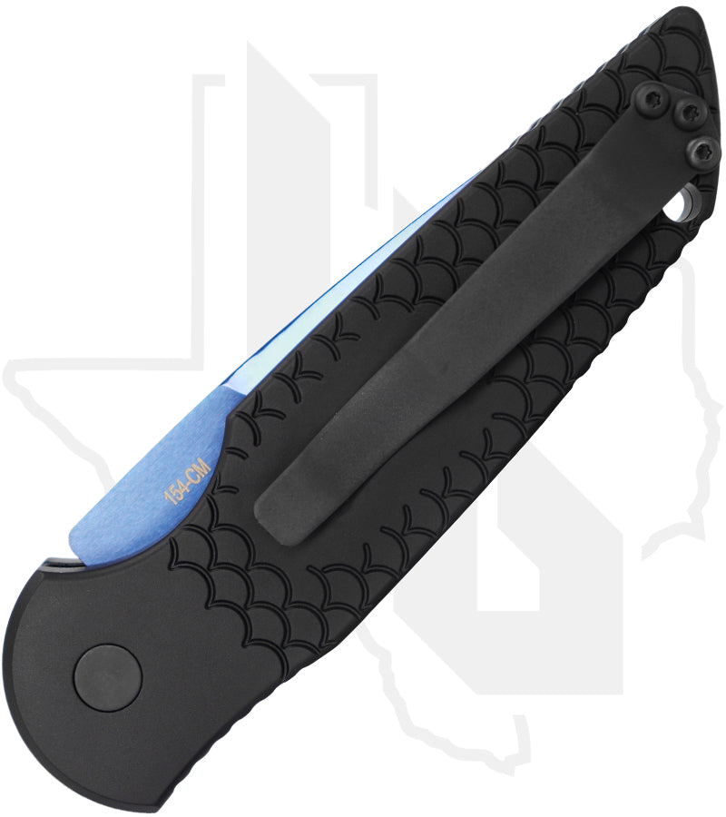 Pro-Tech TR-3 X1 TR-3-X1-SB - Black Fish Scale Aluminum, Sapphire Blue PVD, Abalone Button