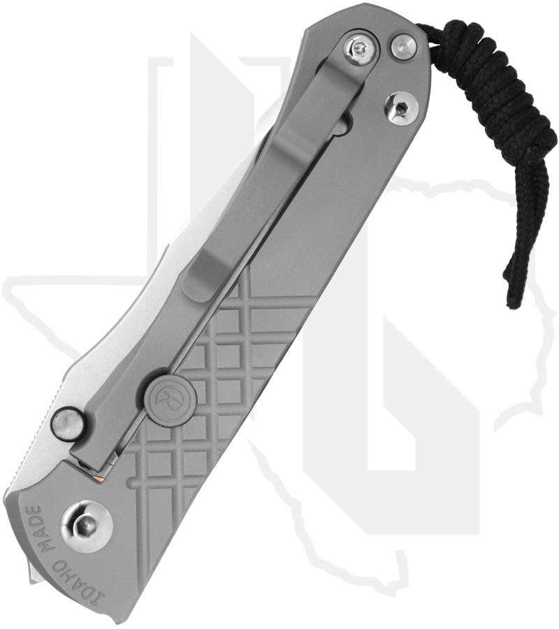 Chris Reeve Knives Umnumzaan UMN-1012 - Stonewashed Drop Point, Glass Blasted Titanium, Silver Hardware