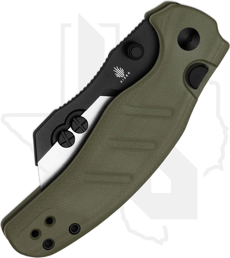 Kizer Sheepdog C01C Uti 1 V3488.29JSA2 - Olive Green G-10, Black PVD