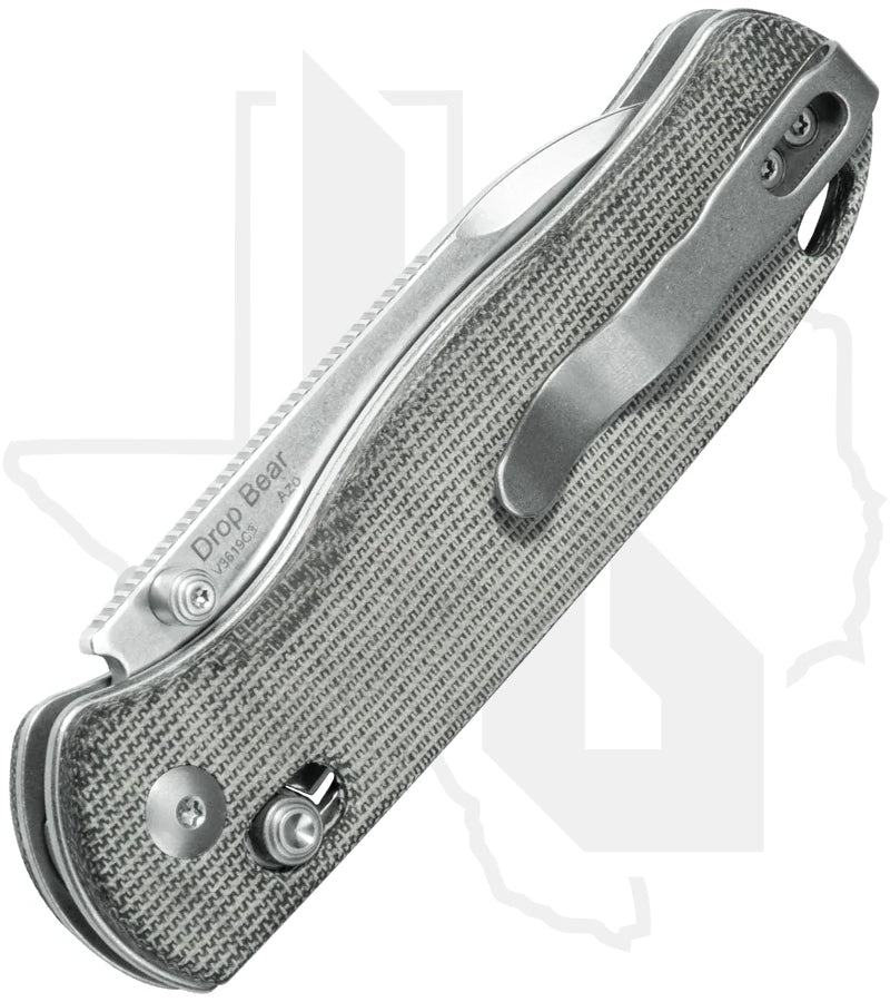 Kizer Drop Bear V3619C3 - Black Micarta, Stonewashed