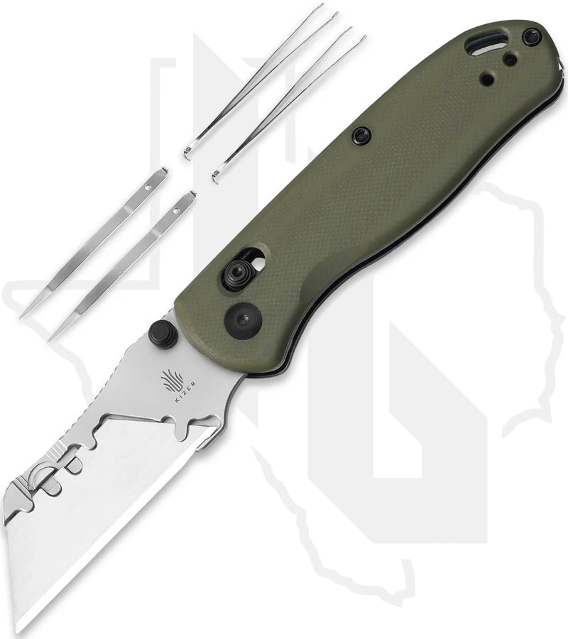 Kizer Uti Bear 2 V3619JA6 - Olive Green G-10, Bead-Blasted