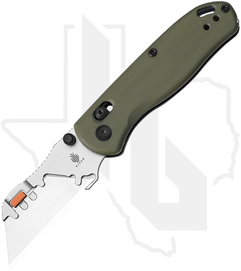 Kizer Uti Bear 2 V3619JA6 - Olive Green G-10, Bead-Blasted