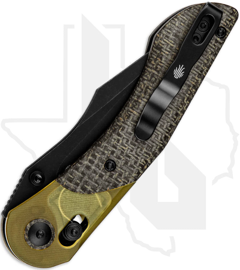 Kizer Mini Mystic V3636C1 - Black Burlap Micarta, Yellow PEI, Black Stonewashed