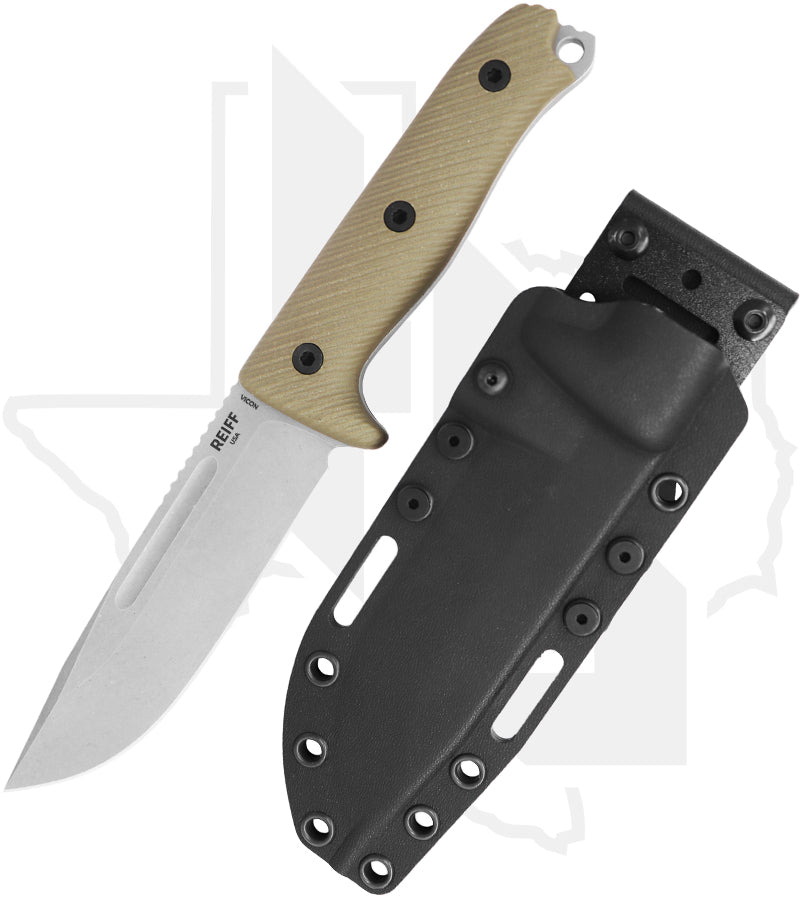 Reiff Knives Vicon VN119ODGBLKA - Clip Point, Stonewashed, OD Green G-10