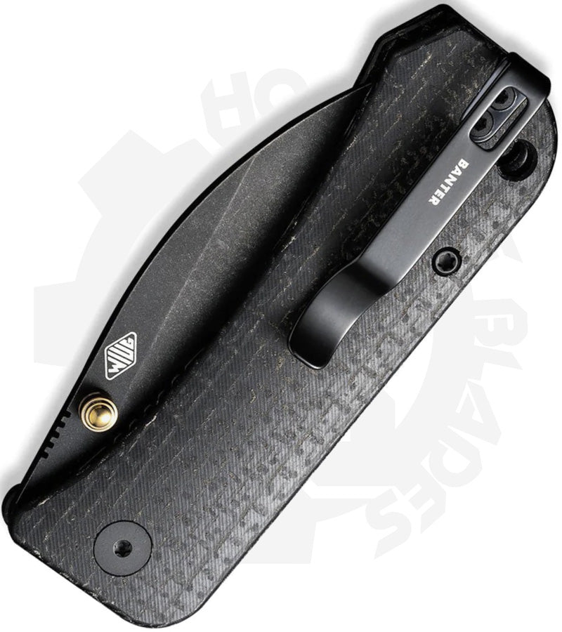 WE Banter Wharncliffe WE19068J-1 - Black, Burlap Micarta, Black Stonewash