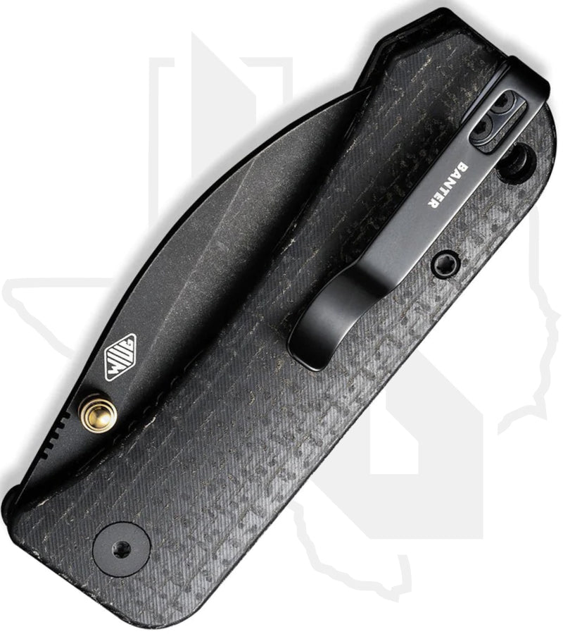 WE Banter Wharncliffe WE19068J-1 - Black Burlap Micarta, Black Stonewashed
